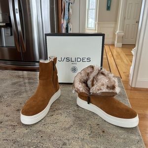 Tristan Fur-Lined Microsuede Sneaker Booties 	Size 8 1/2 Tan